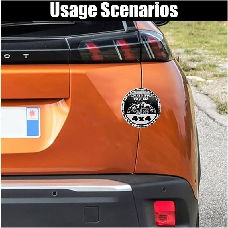 GLSOWEE Camping Badge Rated Car Emblem, 4 x 4 3D Metal Car Badge Decals Stickers Round Emblem Decals, Car Exterior Emblems Badge Compatible with Jeep Wrangler Vehicles Trucks SUV RV - Image 5